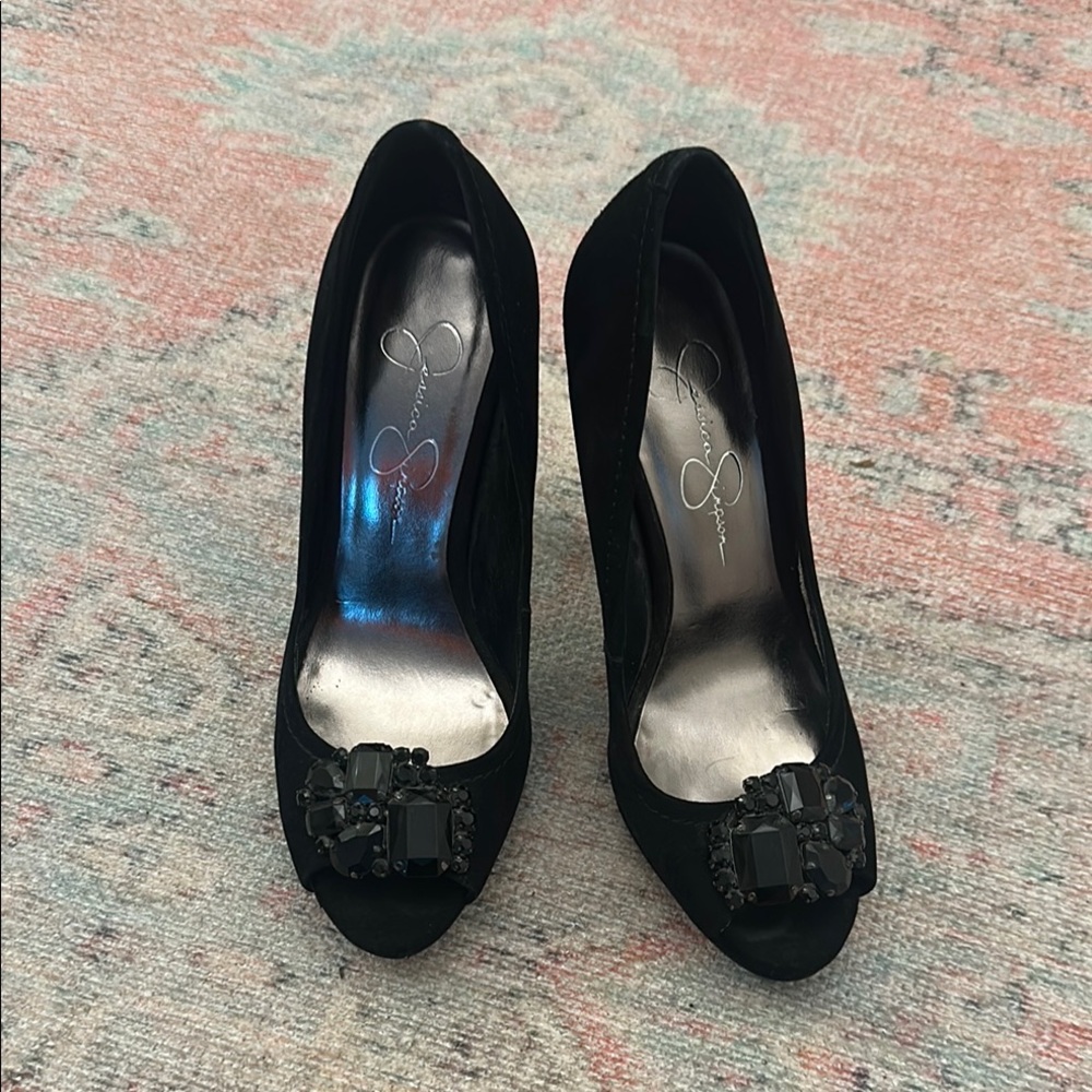 Jessica Simpson Black Heels with Embellished Toe